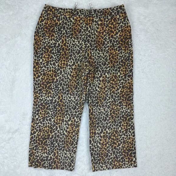 Larry Levine Womens Pants Capri Leopard Print Stretch Corduroy High Rise‎ 16 - Picture 1 of 11